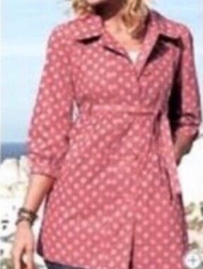 Garnet Hill Coral And Pink Polka Dot Trench Coat Sz 8